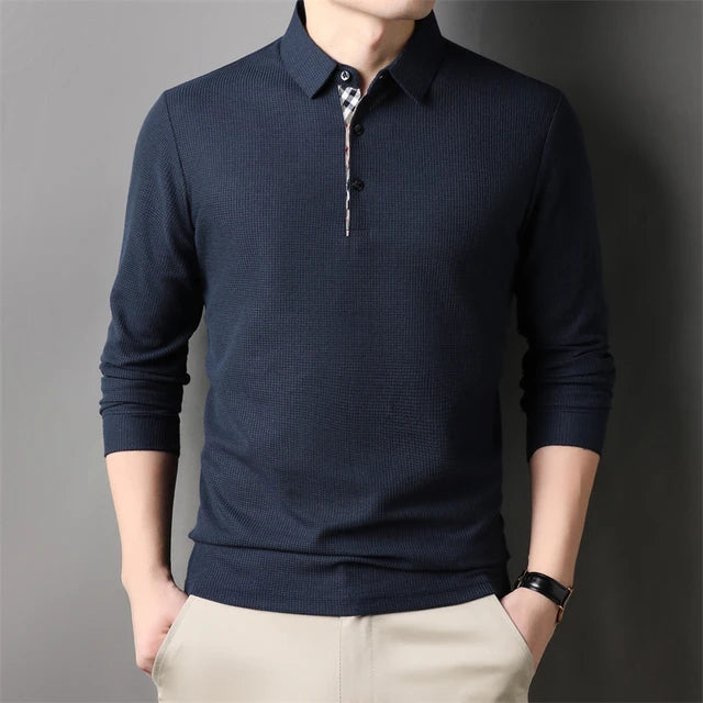 Camisa Gola Polo Manga Longa British Camisa Gola Polo Manga Longa British VINNCI Store Azul P