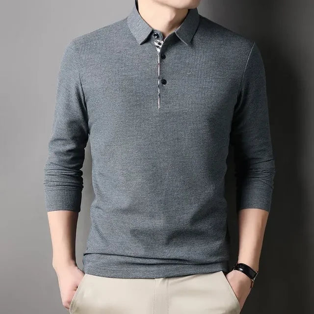 Camisa Gola Polo Manga Longa British Camisa Gola Polo Manga Longa British VINNCI Store Cinza P