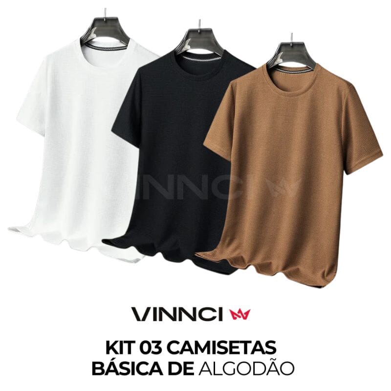 Kit 03 Camisetas Masculina Básica de Algodão Kit 03 Camiseta Masculina Básica Lisa de Algodão VINNCI Store