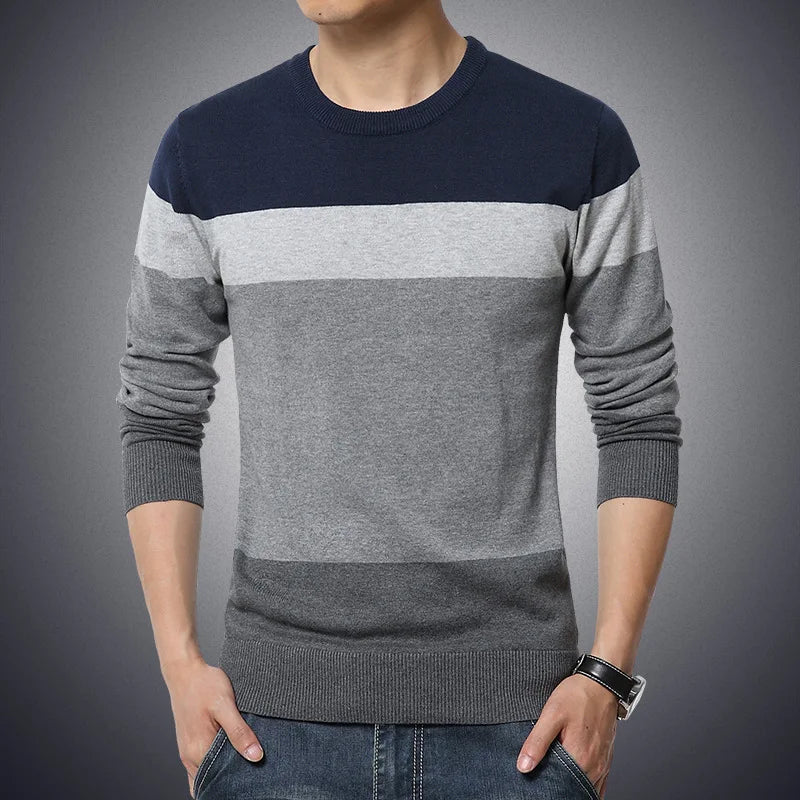 Suéter Masculino Listrado Neutro - VINNCI Store