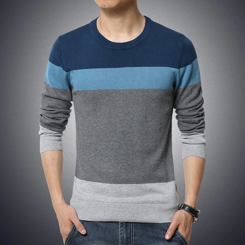 Suéter Masculino Listrado Neutro - VINNCI Store