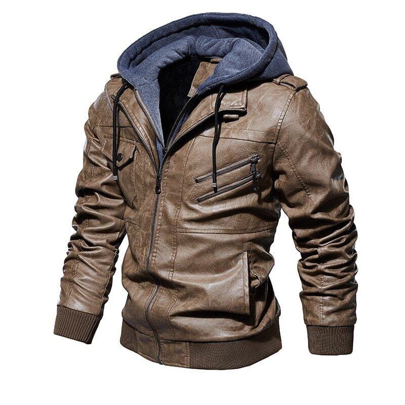 Jaqueta de Couro Masculina Premium com Capuz Removível - VINNCI Store