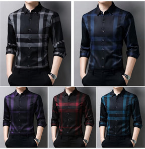Camisa Social Manga Longa de Seda Xadrez - Elegance