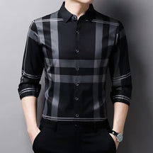 Camisa Social Manga Longa de Seda Xadrez - Elegance