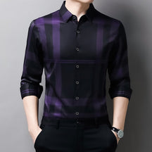 Camisa Social Manga Longa de Seda Xadrez - Elegance