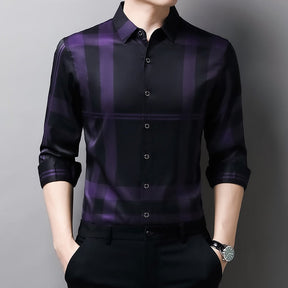 Camisa Social Manga Longa de Seda Xadrez - Elegance