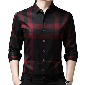 Camisa Social Manga Longa de Seda Xadrez - Elegance