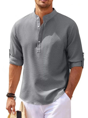 Camisa de Linho Beach Wear Camisa de Linho Beach Wear VINNCI Store Cinza GG 