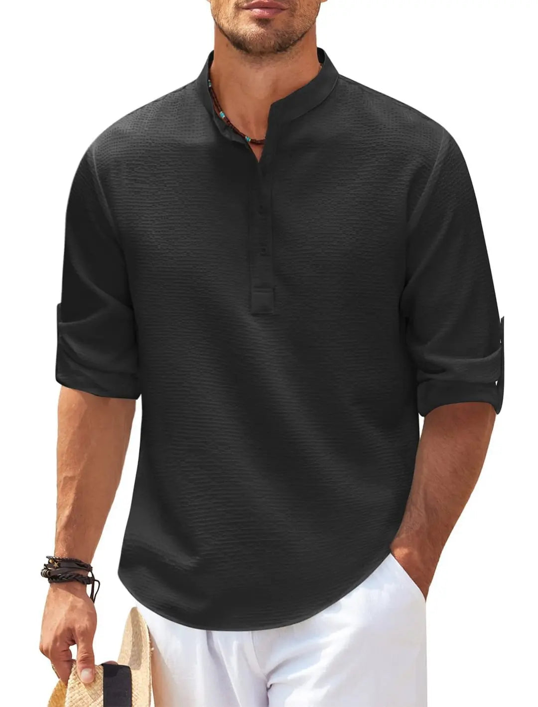 Camisa de Linho Beach Wear Camisa de Linho Beach Wear VINNCI Store Preto P 